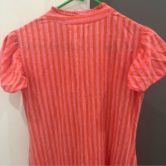 DZUBI Maxi Dress Shirt Striped Block Print Pink Grenadine Short Sleeve size S - Picture 10 of 11